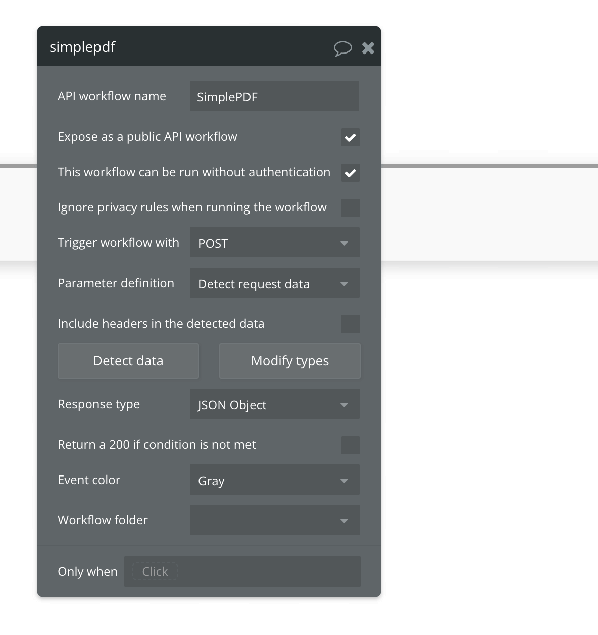 Configuration of the workflow