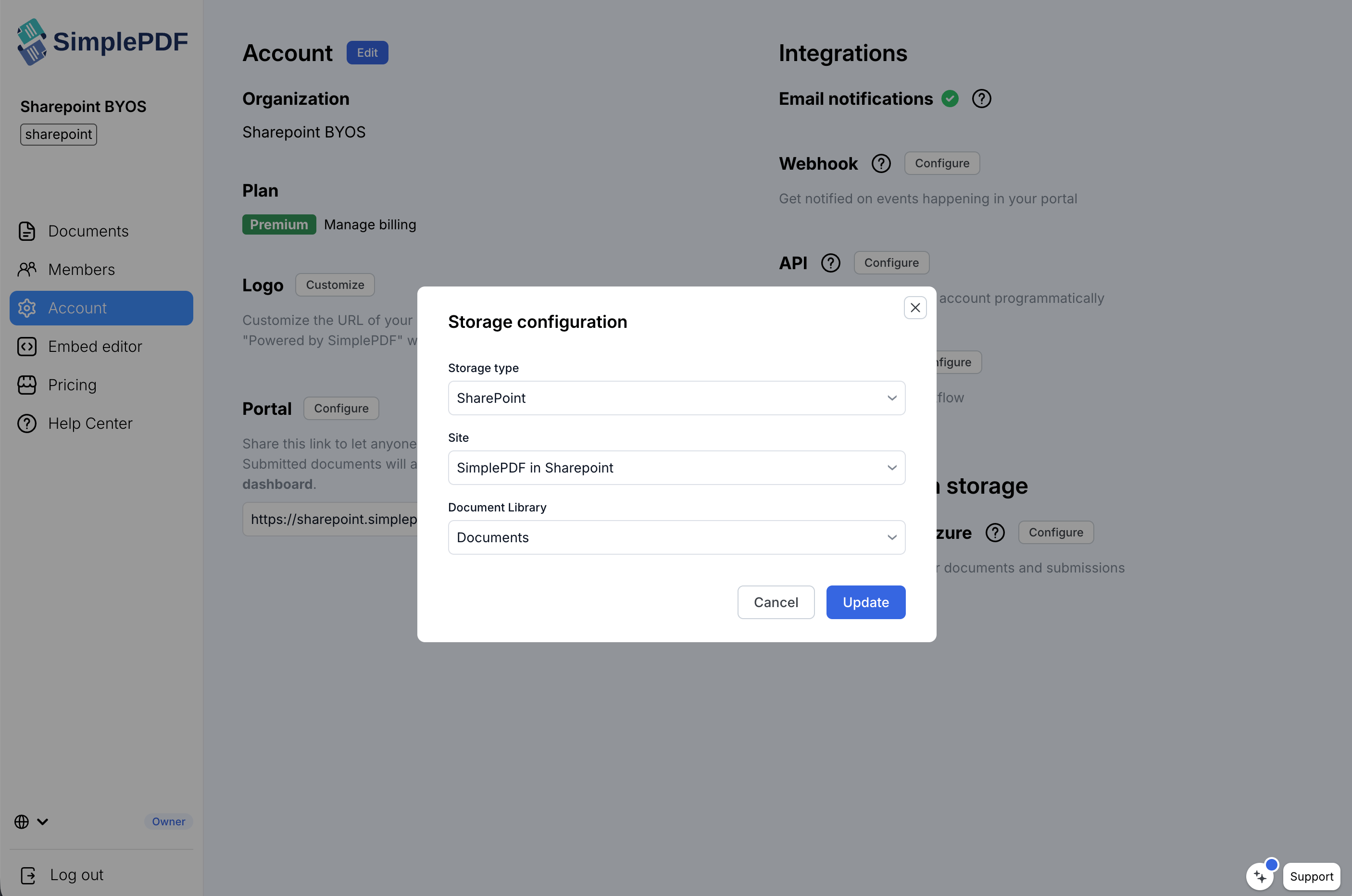 SharePointサイトとドキュメントライブラリの選択