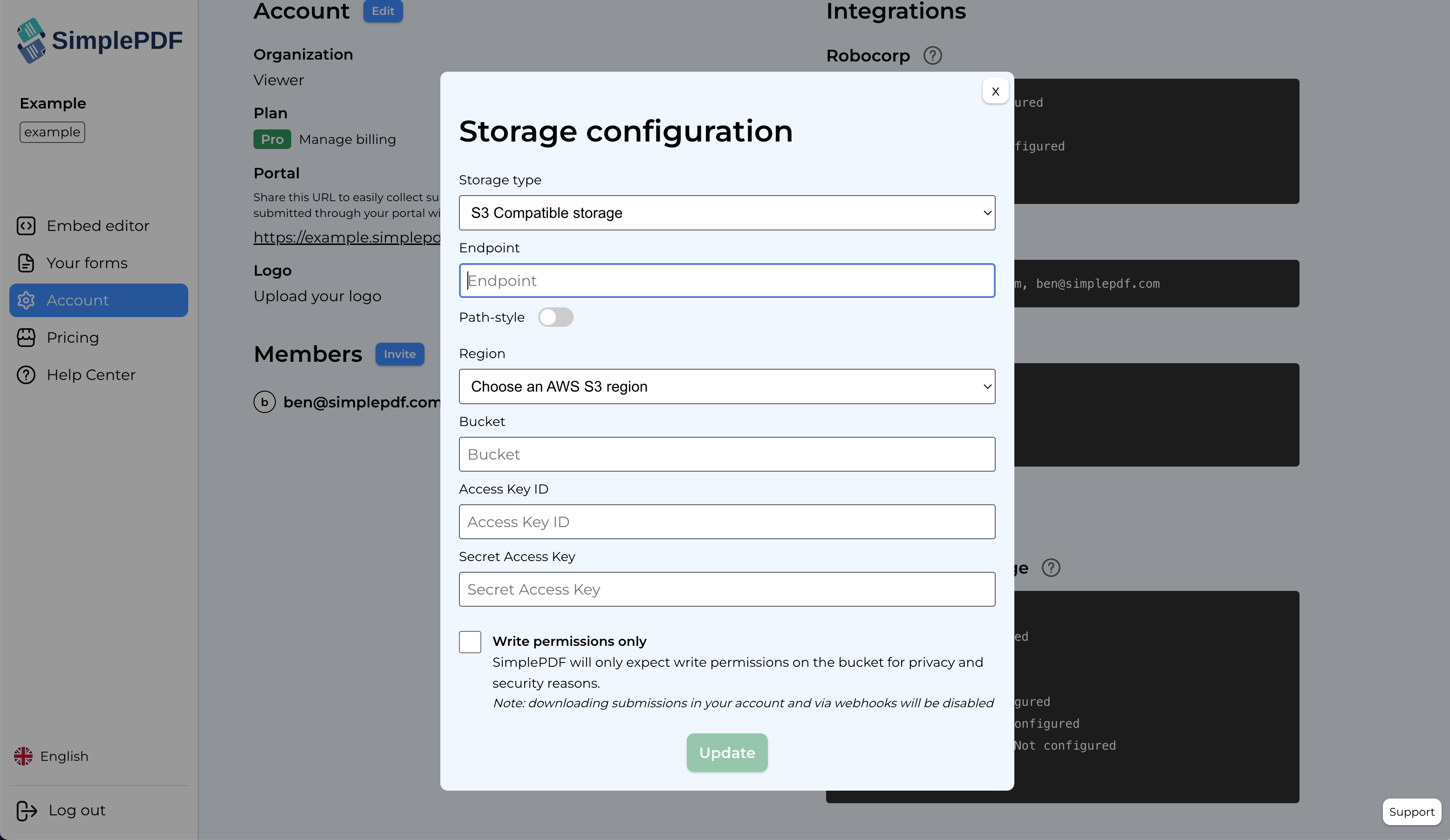 Custom S3 configuration: configuration details