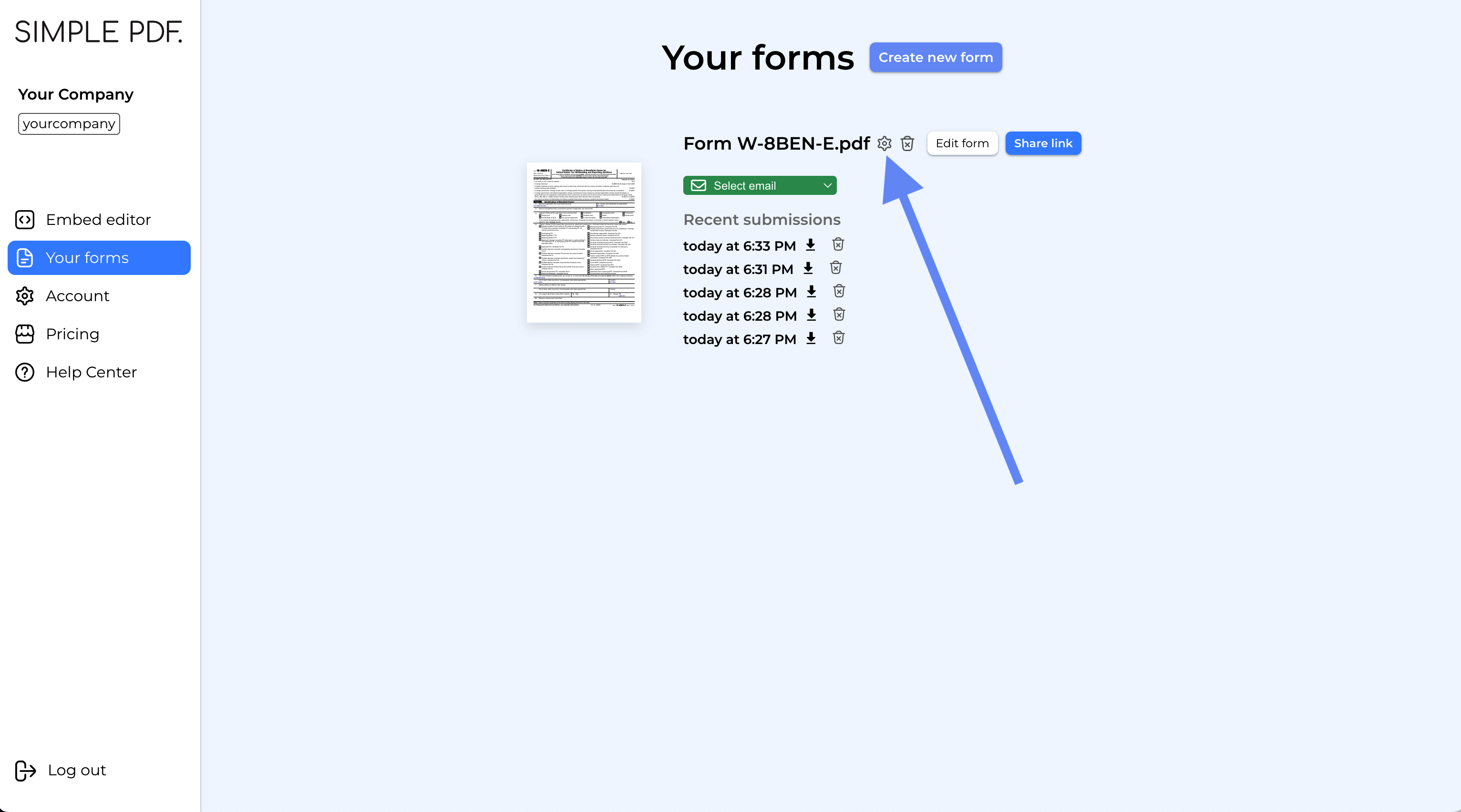 Accessing the configuration view of a form