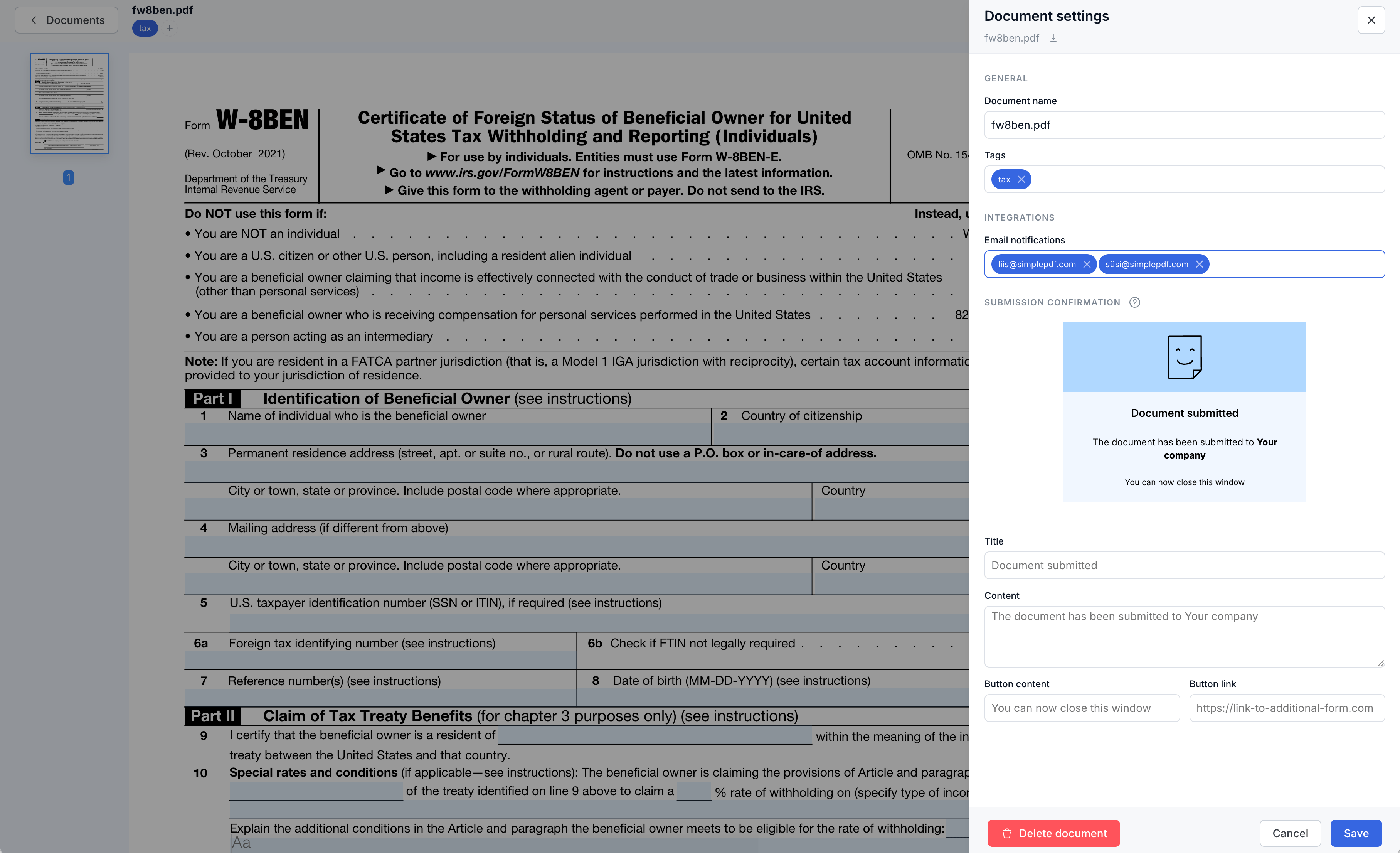 E-Mail-Empfänger für Formulareinreichungen hinzufügen