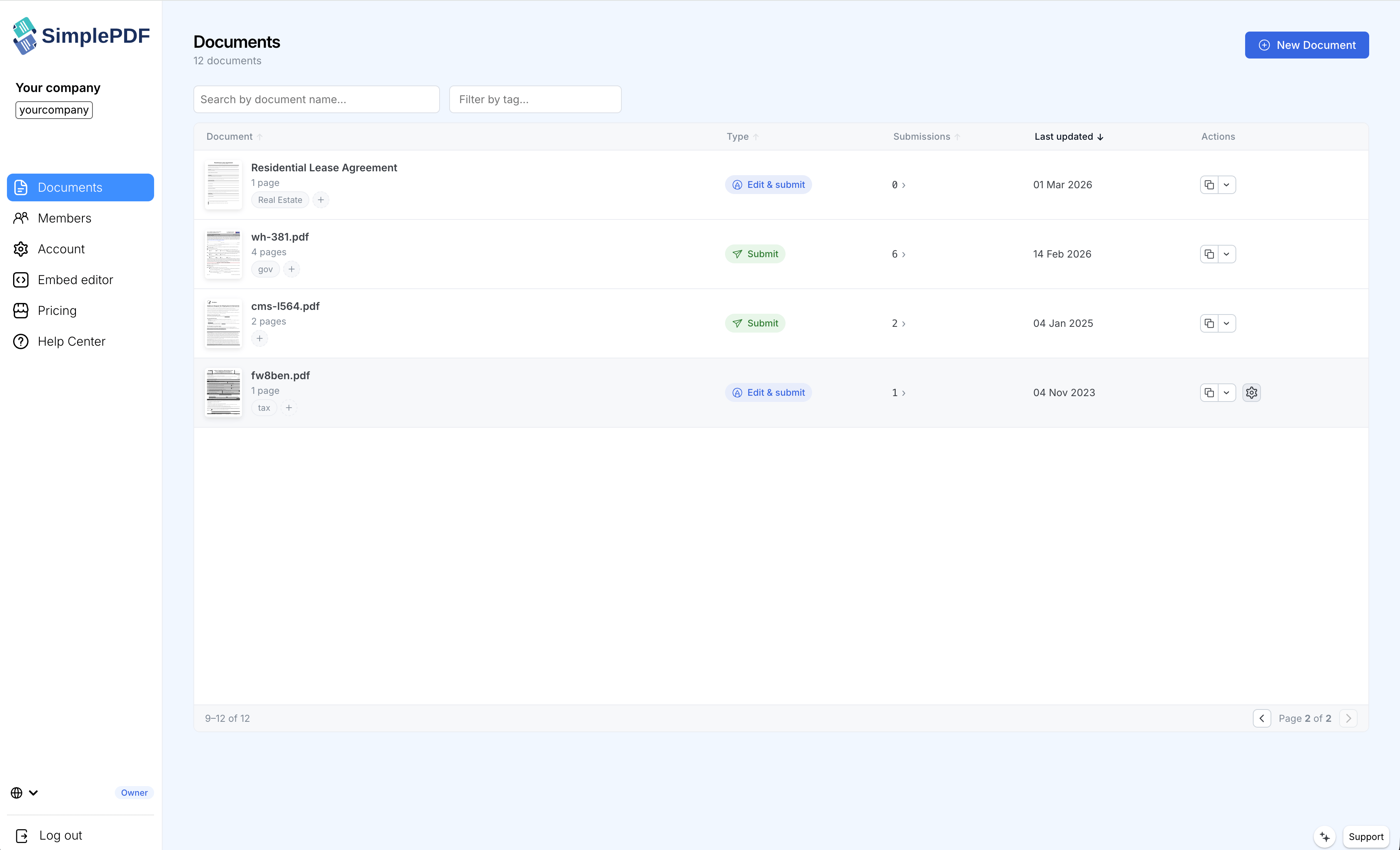 Formulareinstellungen aus der Dokumentenliste öffnen