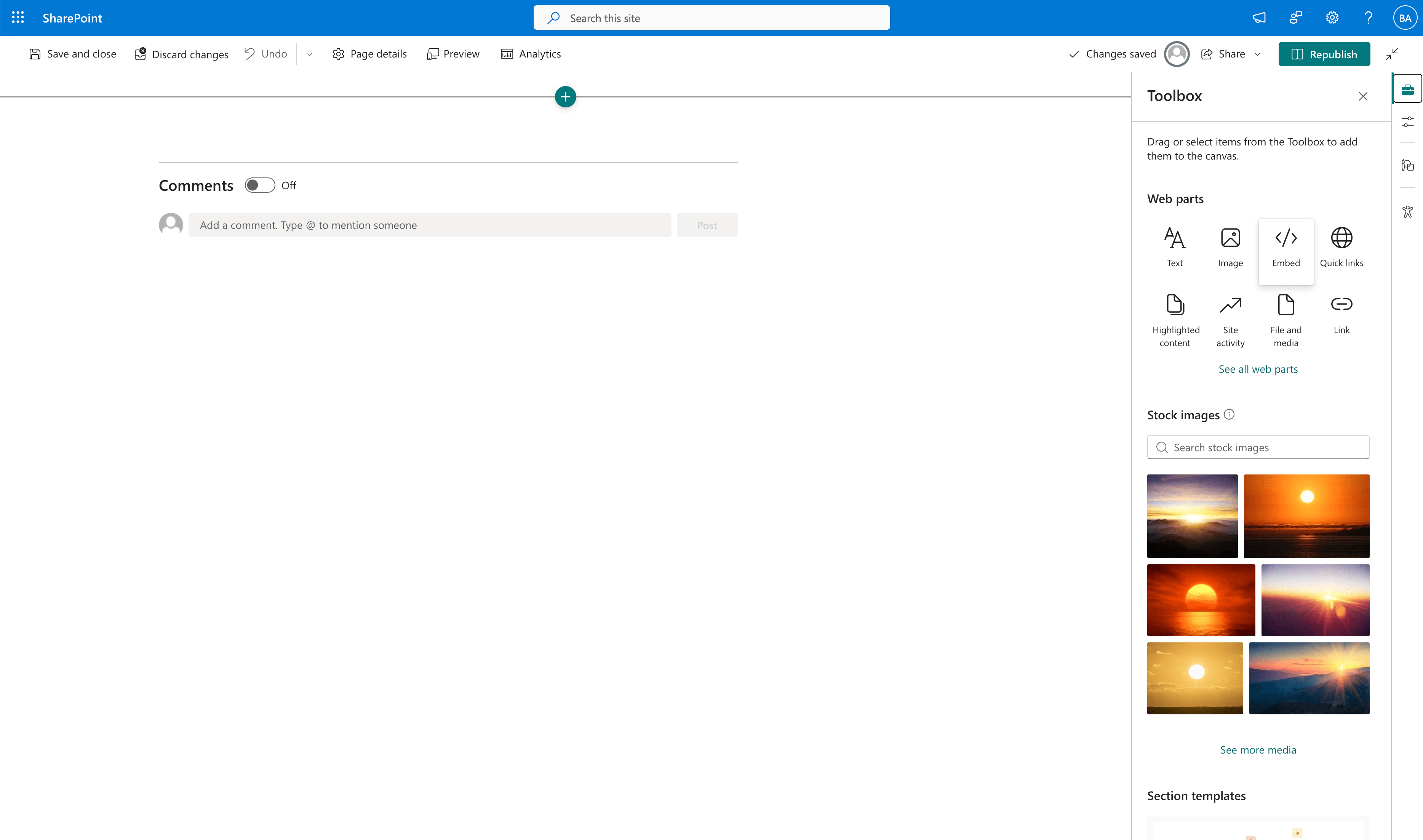 Ajout du composant WebPart Incorporer à une page SharePoint