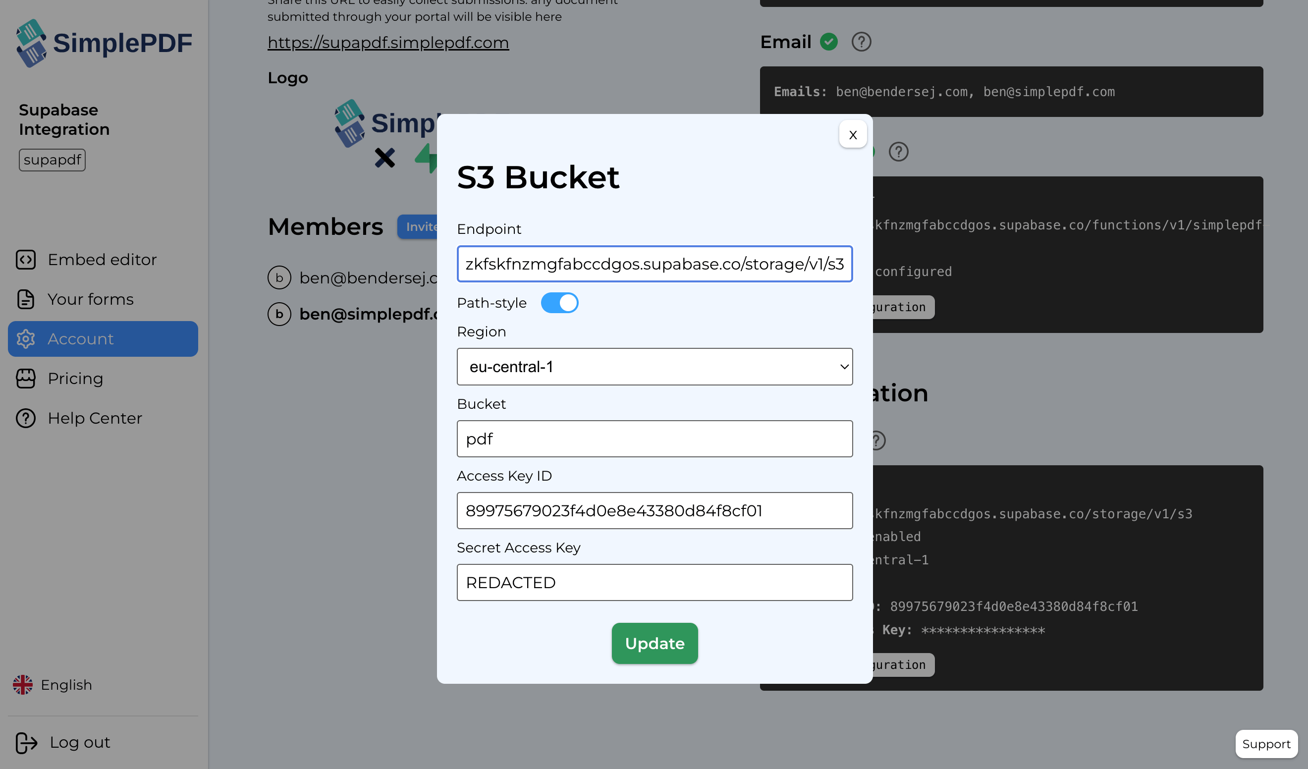 Configuring S3 in SimplePDF